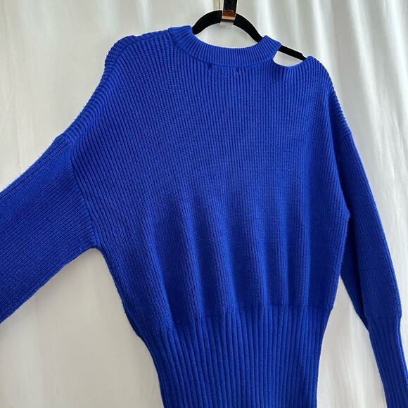 Steve Madden Blue Remi Crew Neck Cold Shoulder Long Sleeve Sweater Dress Size L - Picture 8 of 10